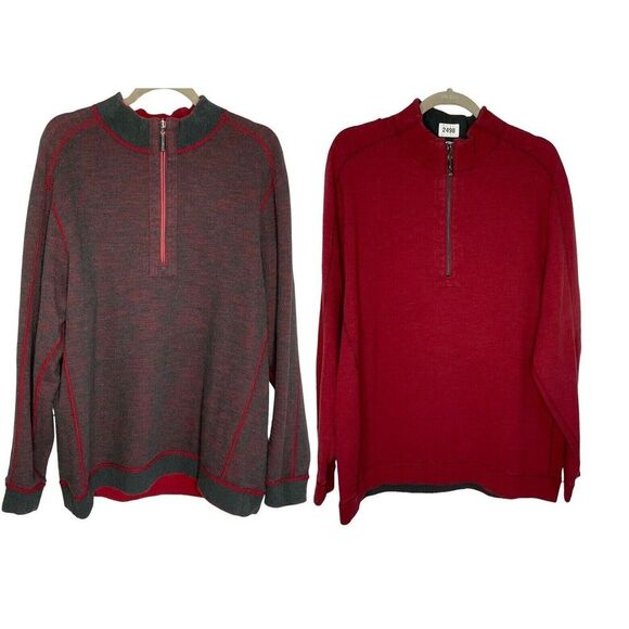 Tommy Bahama Red/Brown 1/2 Zip MockNeck Reversible Sweater Men Size L - Picture 1 of 15